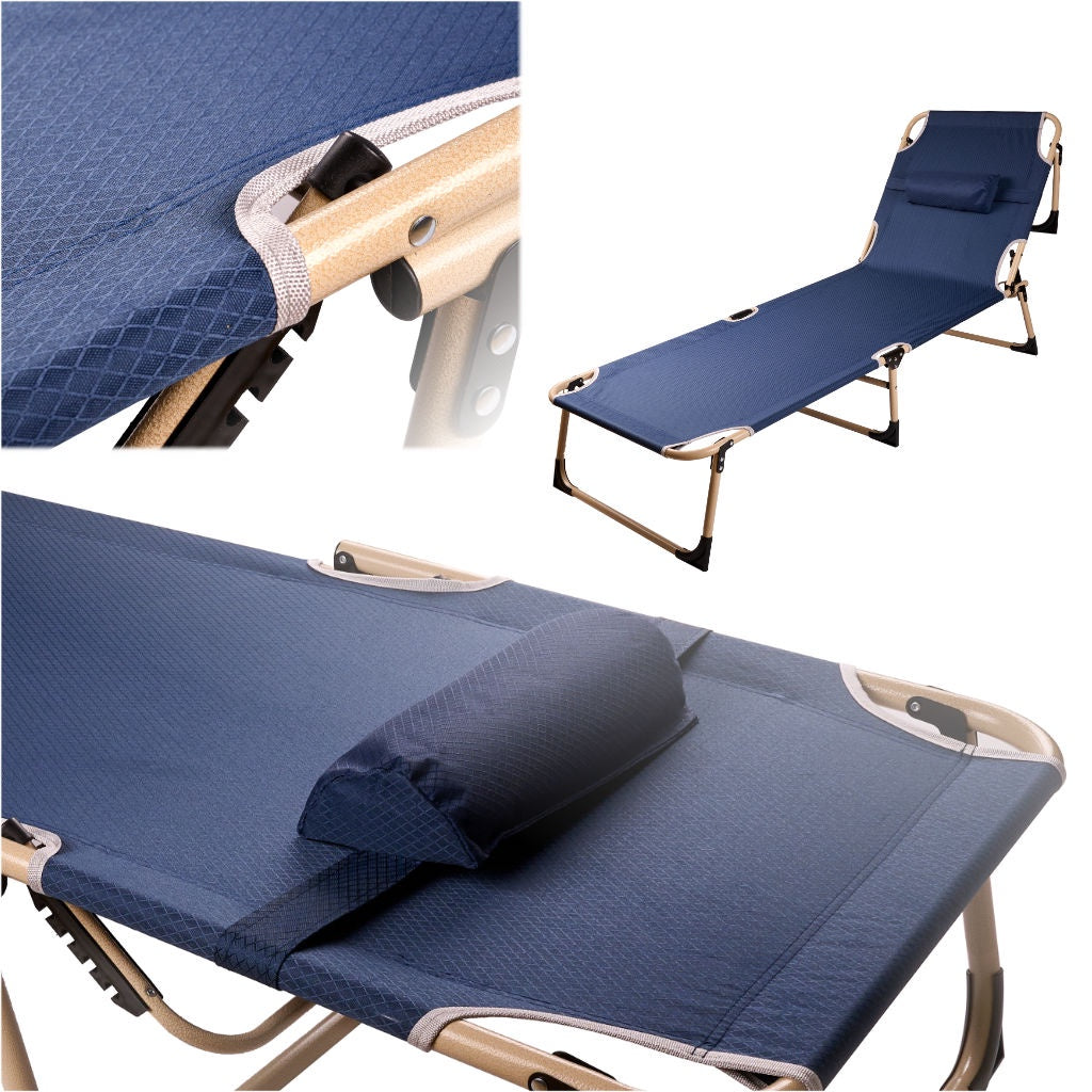 Fällbar campingsäng med kudde 193x66 cm marinblå, max 120 kg