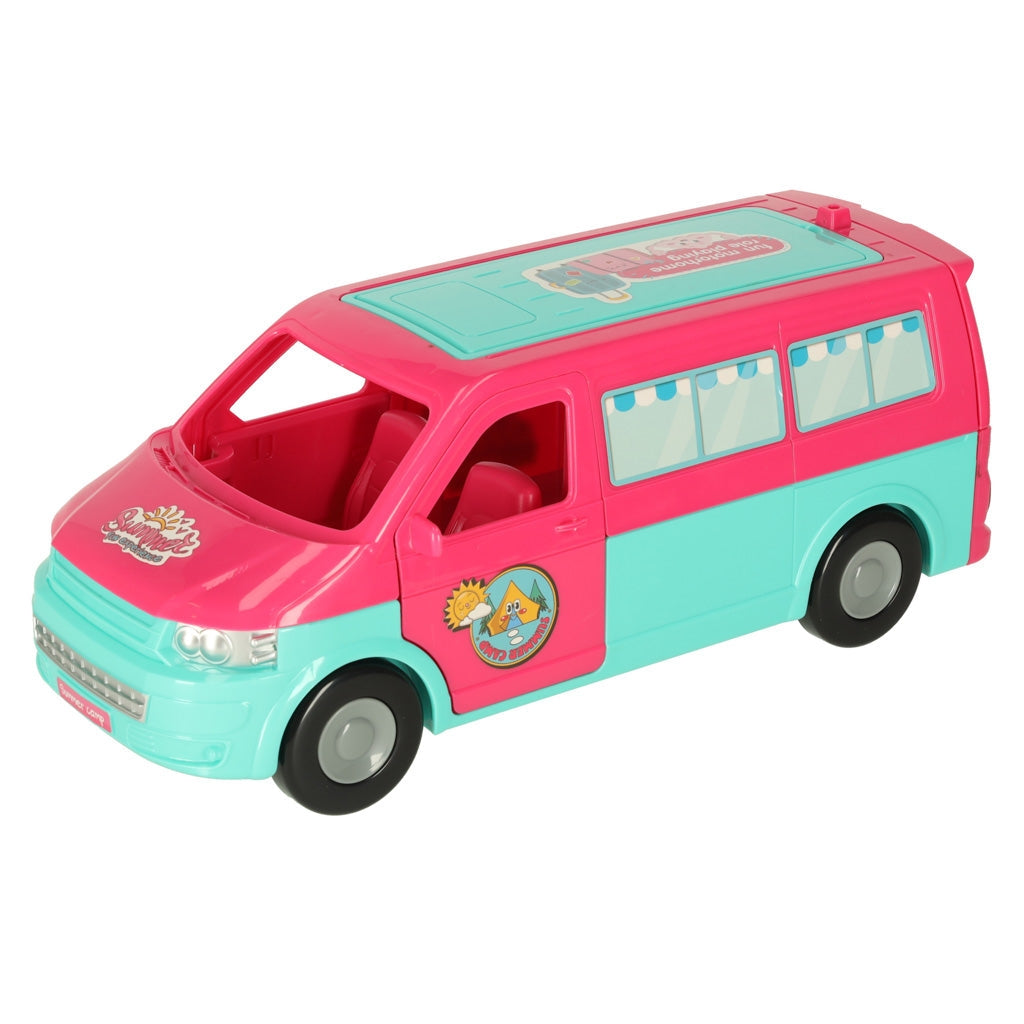Fällbar dockcamper 35 cm med docka, tält, pool och tillbehör