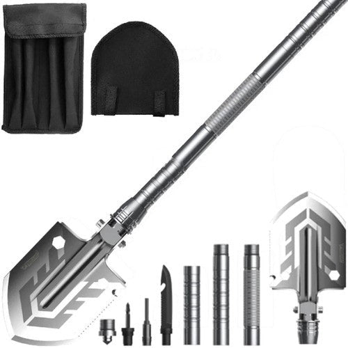 Fällbar multiverktygsspade 16-i-1 med 2 nylonfodral, aluminium/rostfritt