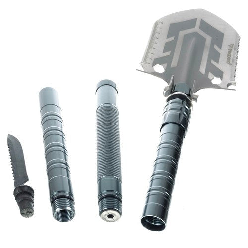 Fällbar multiverktygsspade 16-i-1 med 2 nylonfodral, aluminium/rostfritt