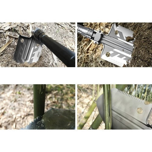 Fällbar multiverktygsspade 16-i-1 med 2 nylonfodral, aluminium/rostfritt