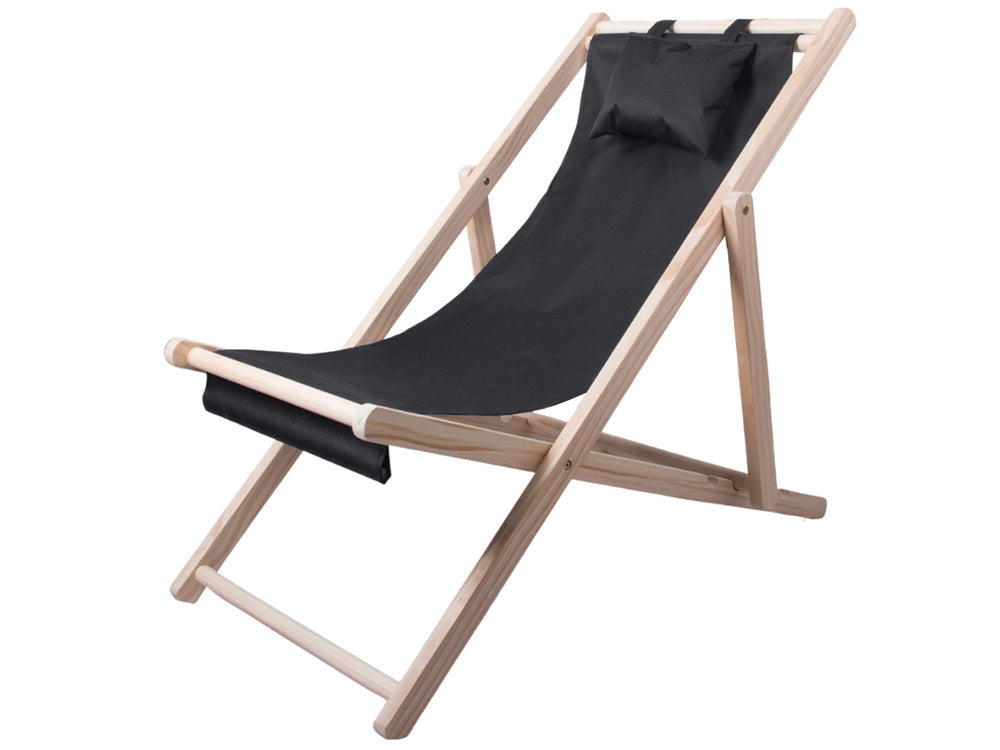 Fällbar solstol i trä med dyna och huvudkudde 4 lägen 122 cm