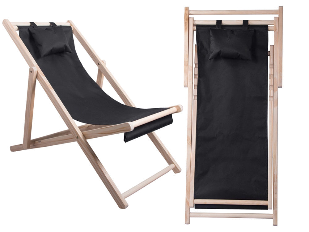 Fällbar solstol i trä med dyna och huvudkudde 4 lägen 122 cm