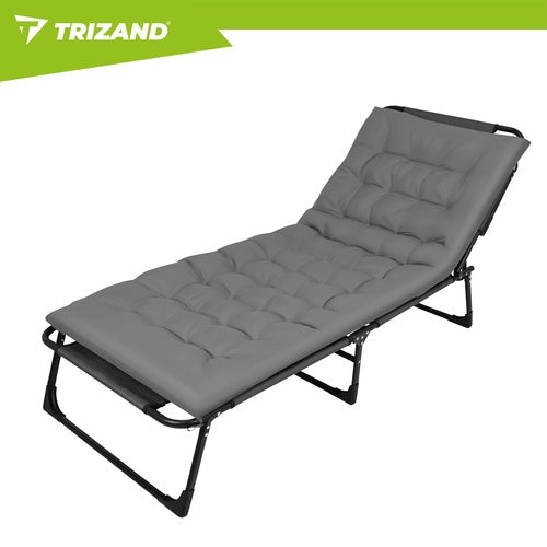 Fällbar trädgårdsloungestol med kudde, 4 lägen, grå, 120 kg