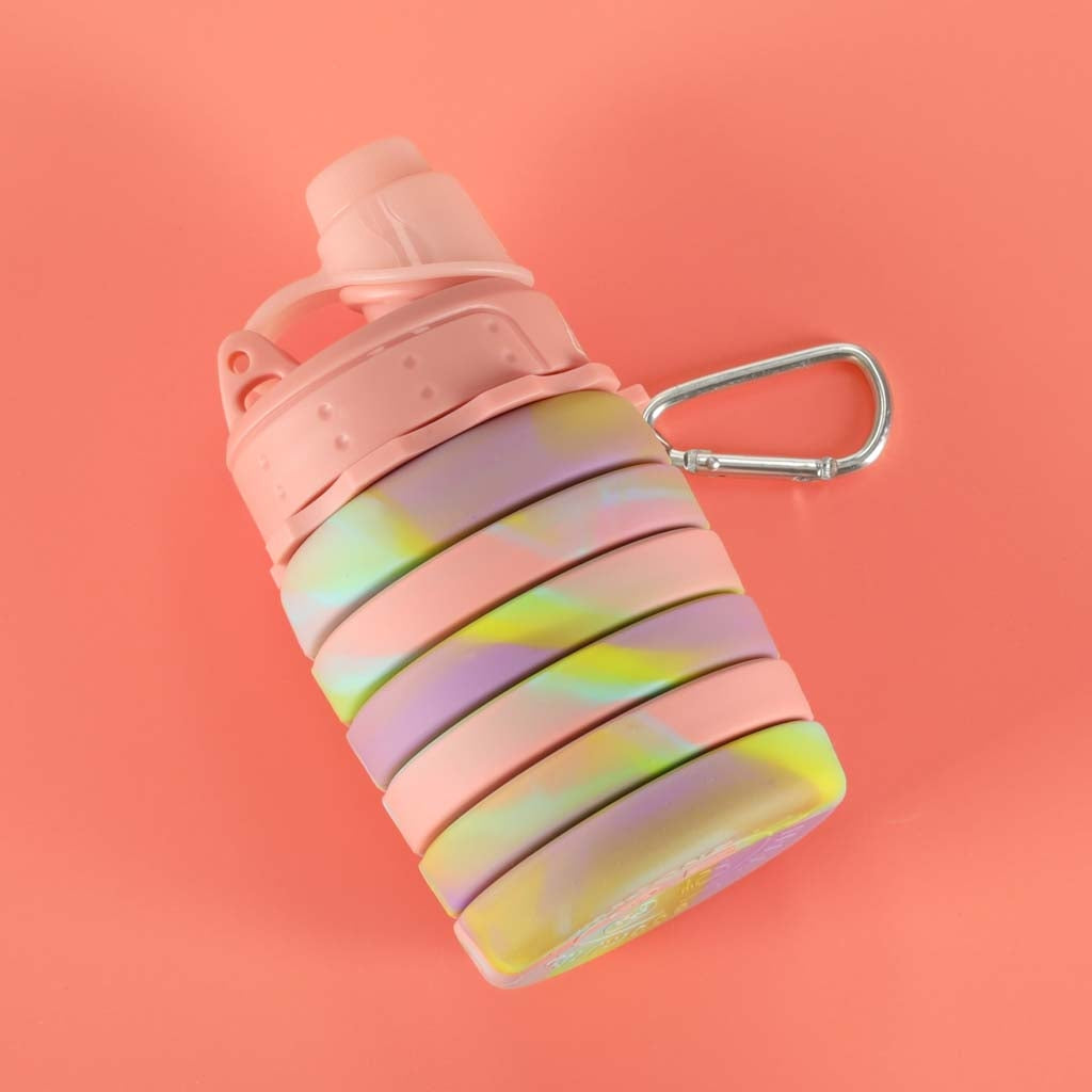 Fällbar vattenflaska 500 ml (250 ml hopfälld) BPA-fri silikon rosa/gul/lila