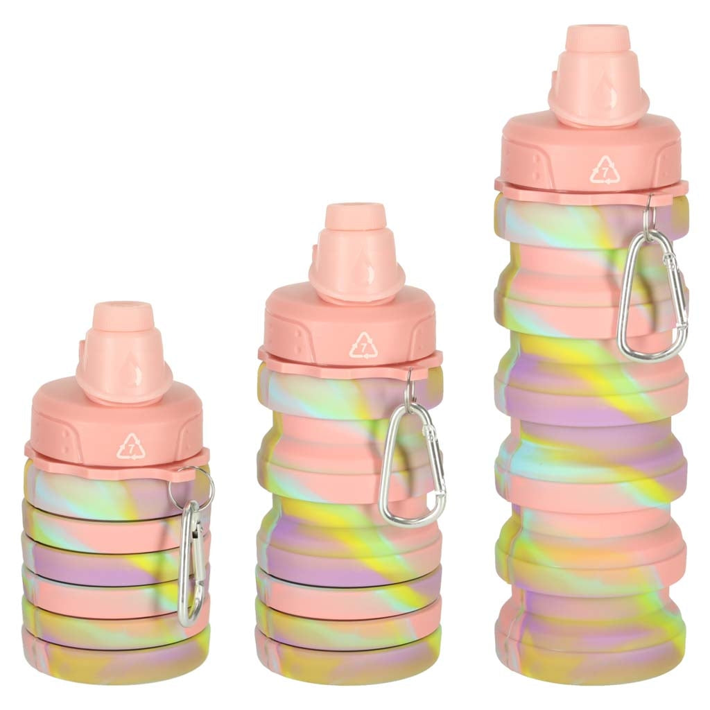 Fällbar vattenflaska 500 ml (250 ml hopfälld) BPA-fri silikon rosa/gul/lila