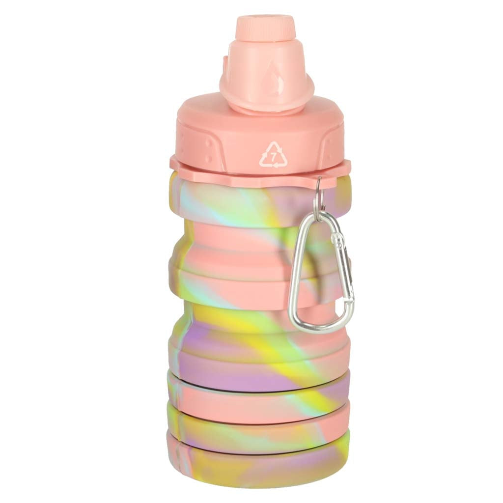 Fällbar vattenflaska 500 ml (250 ml hopfälld) BPA-fri silikon rosa/gul/lila