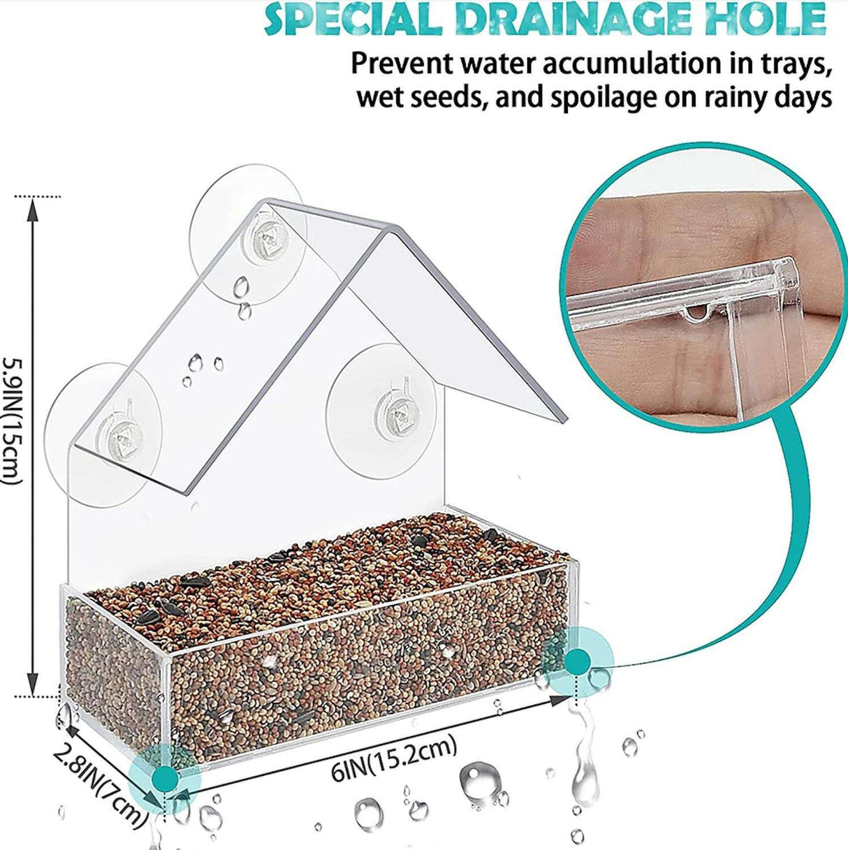 Fönsterfågelmatare transparent med sugkoppar 225 ml 15x6x15 cm