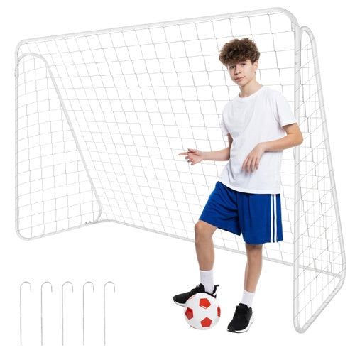 Fotbollsmål i metall 213x150 cm med nät och markankare, vit