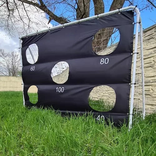 Fotbollsmål i stål 240x170 cm med nät och måltavla, vit/svart