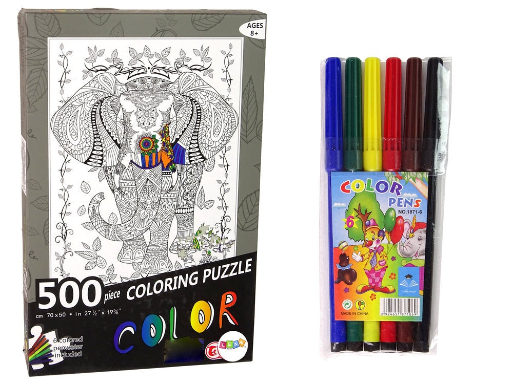 Färgläggningspussel 500 bitar Elefant 70x50 cm inkl 6 färgpennor