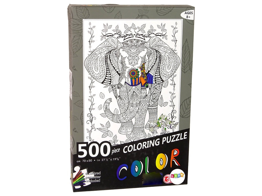 Färgläggningspussel 500 bitar Elefant 70x50 cm inkl 6 färgpennor