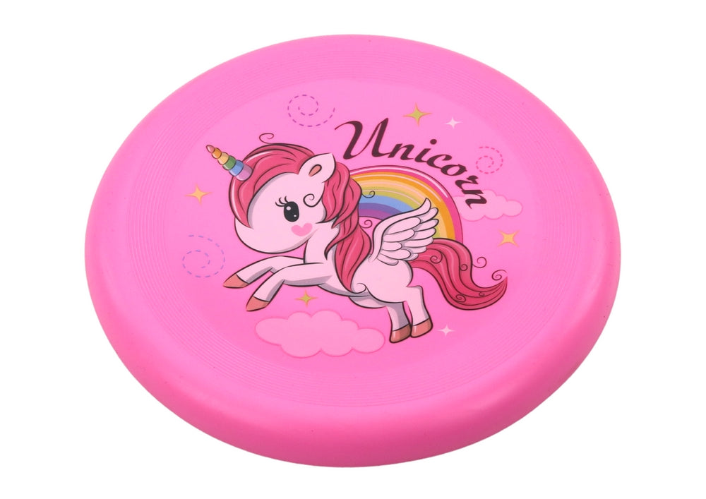 Frisbee i gummi 20 cm rosa med enhörningsmotiv, från 3 år