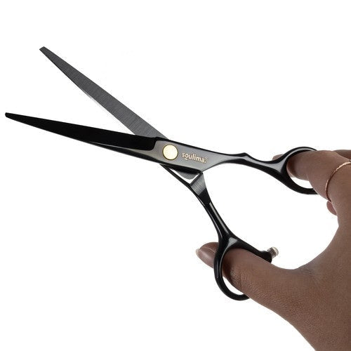 Frisörsax ergonomisk högerhänt 17 cm svart rostfritt stål