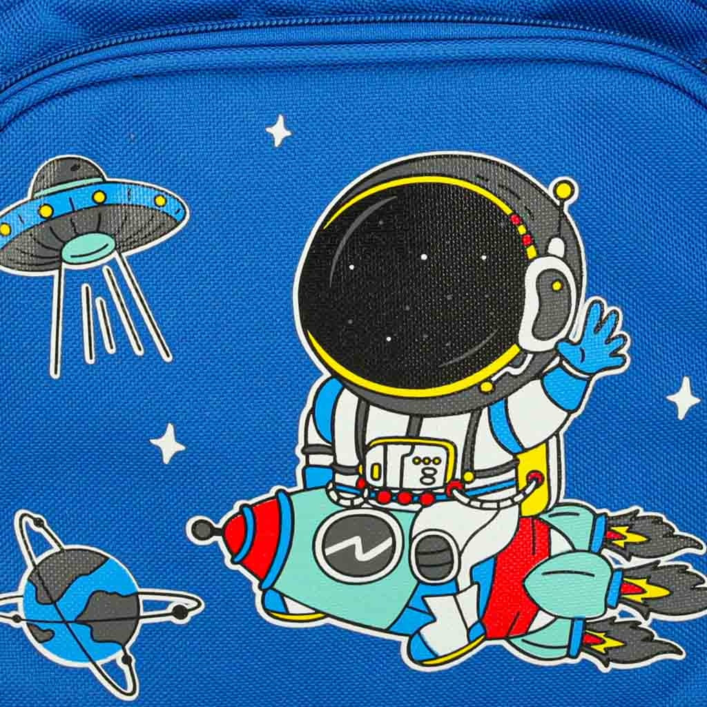 Förskoleryggsäck astronautmotiv blå 7-7,5L 30 cm med avtagbar ficka