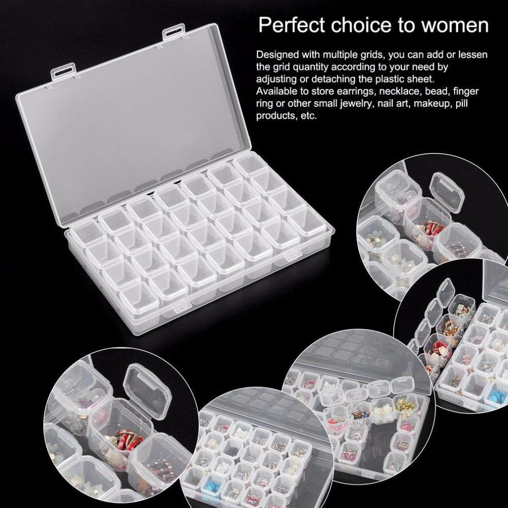 Förvaringsbox med 28 fack i plast 17,5x11x2,5 cm för smycken/piller