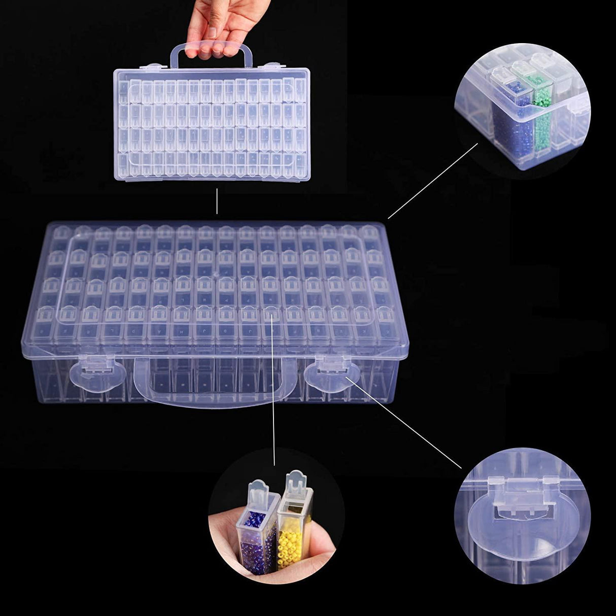 Förvaringsbox med 64 fack i plast 22,5x12,7x5,5 cm transparent
