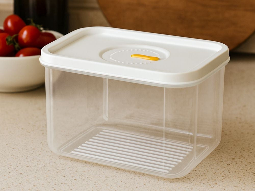 Förvaringsburk matlåda 1 L plast vit med lufttätt lock och datummarkör