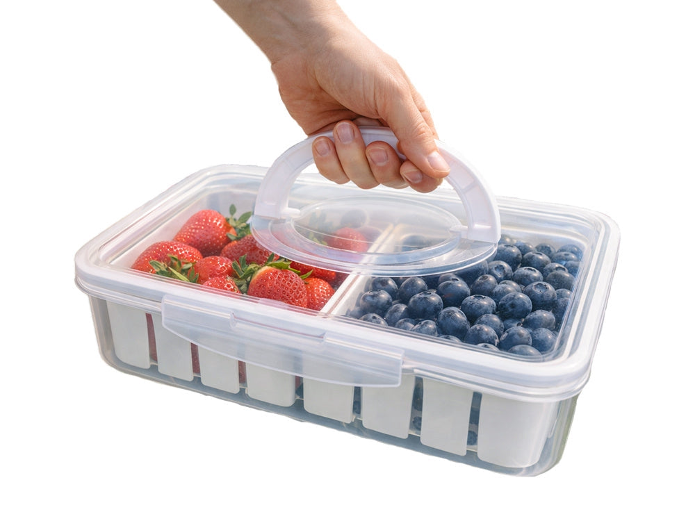 Förvaringslåda med fack och lock 29,5x22x7 cm plast transparent/vit