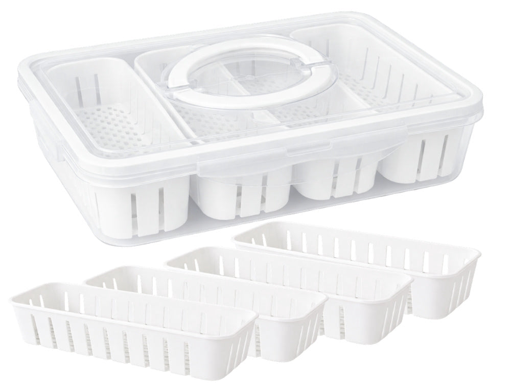 Förvaringslåda med lock 4 fack 29,5x22x7 cm plast transparent/vit
