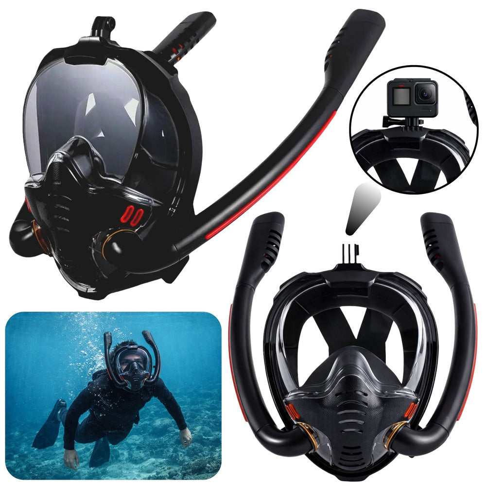 Fullface snorklingsmask 180° AntiFog DryTop med hopfällbar snorkel