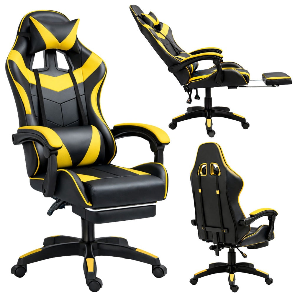 Gamingstol svivel svart/gul höjdjusterbar ryggstöd 135° 120 kg