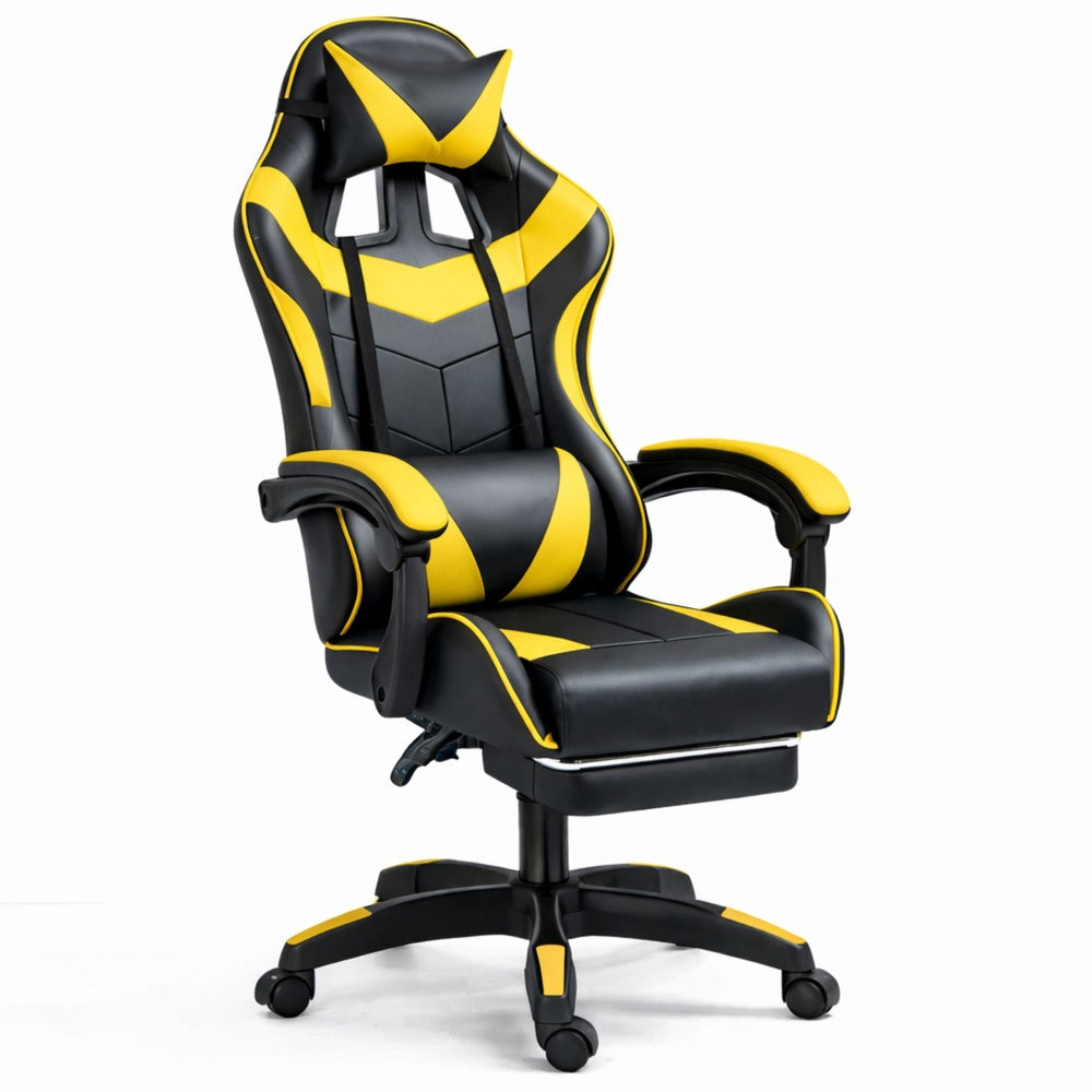Gamingstol svivel svart/gul höjdjusterbar ryggstöd 135° 120 kg