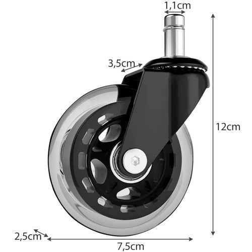 Gummihjul till kontorsstol 5-pack 11 mm pinne, tysta golvskydd