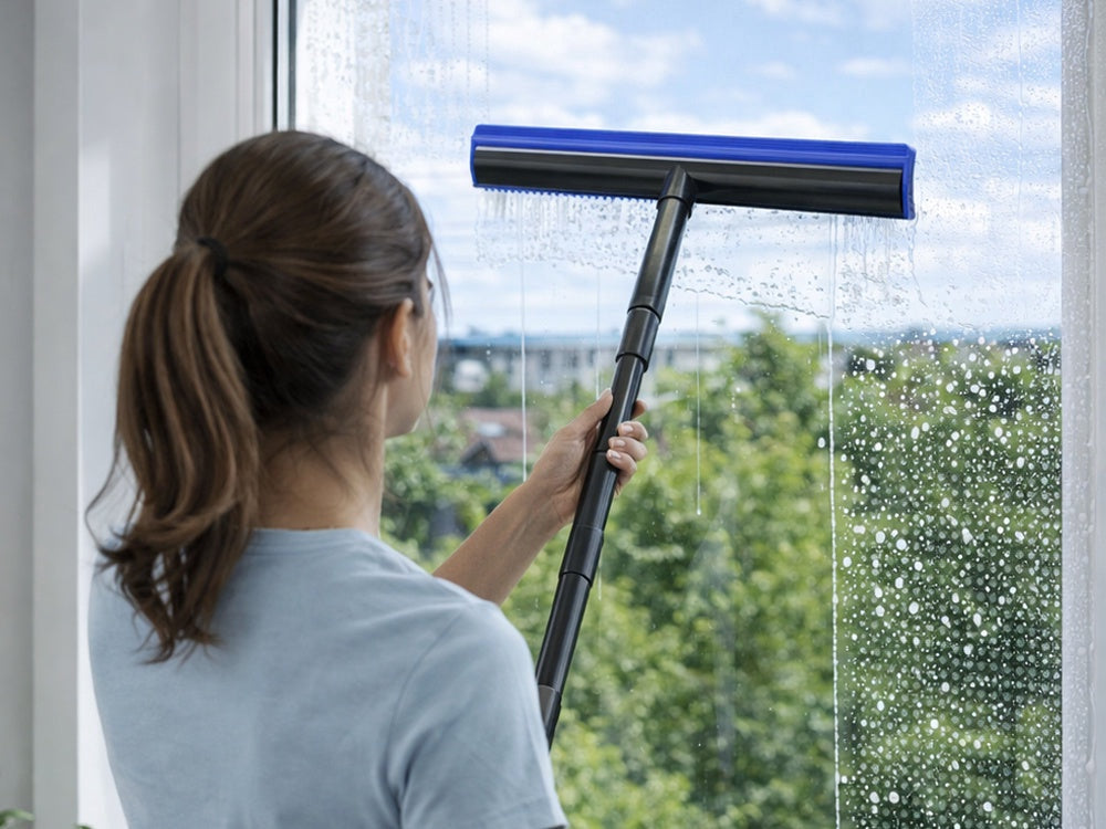 Gummiskrapa med borste 120 cm metallhandtag svart 31,5 cm