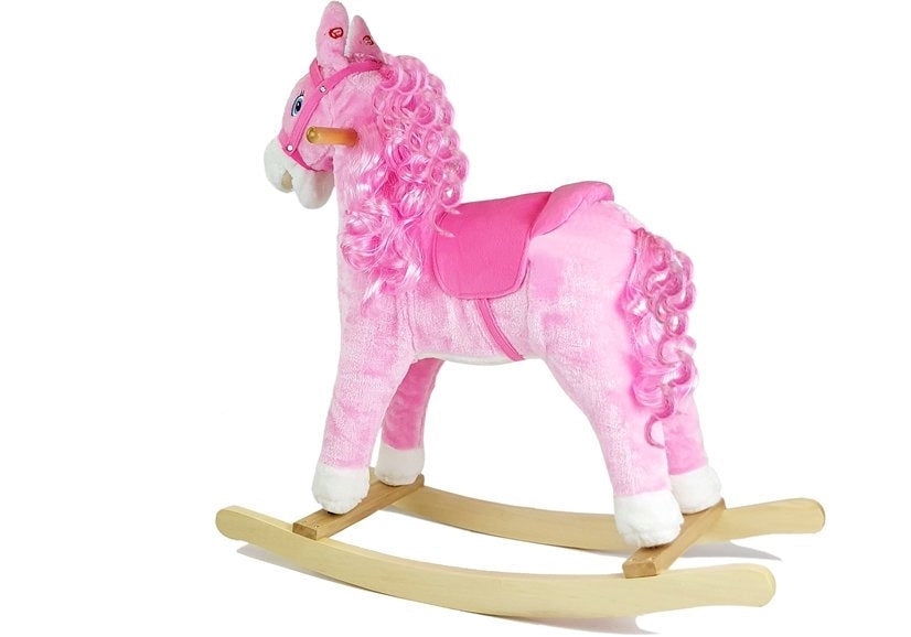 Gungande häst i plysch rosa med ljud och rörlig mun/svans 74 cm