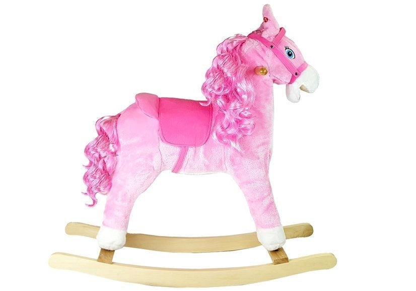 Gungande häst i plysch rosa med ljud och rörlig mun/svans 74 cm