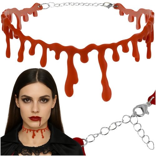 Halloween choker halsband röd blodmotiv, justerbar 30-35 cm
