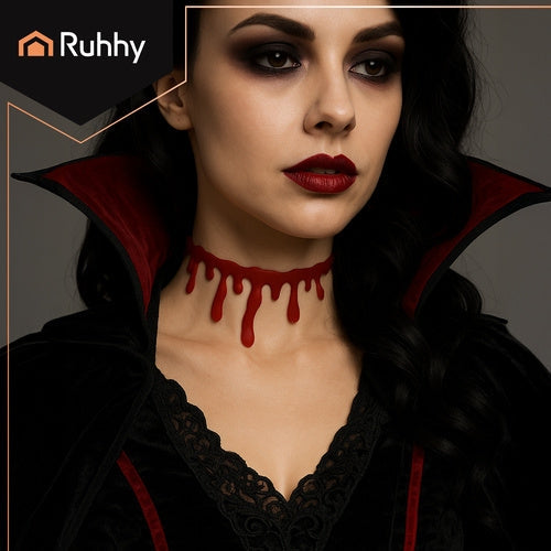 Halloween choker halsband röd blodmotiv, justerbar 30-35 cm