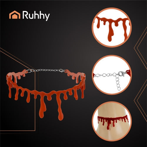 Halloween choker halsband röd blodmotiv, justerbar 30-35 cm