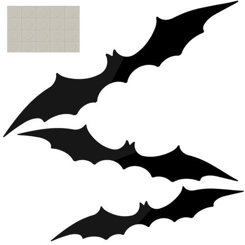 Halloween fladdermusdekoration 3-pack svart plast 47/37/31 cm