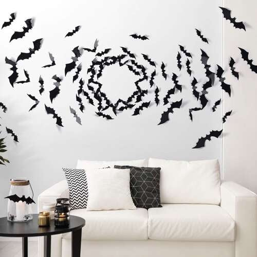 Halloween fladdermusdekoration 3-pack svart plast 47/37/31 cm
