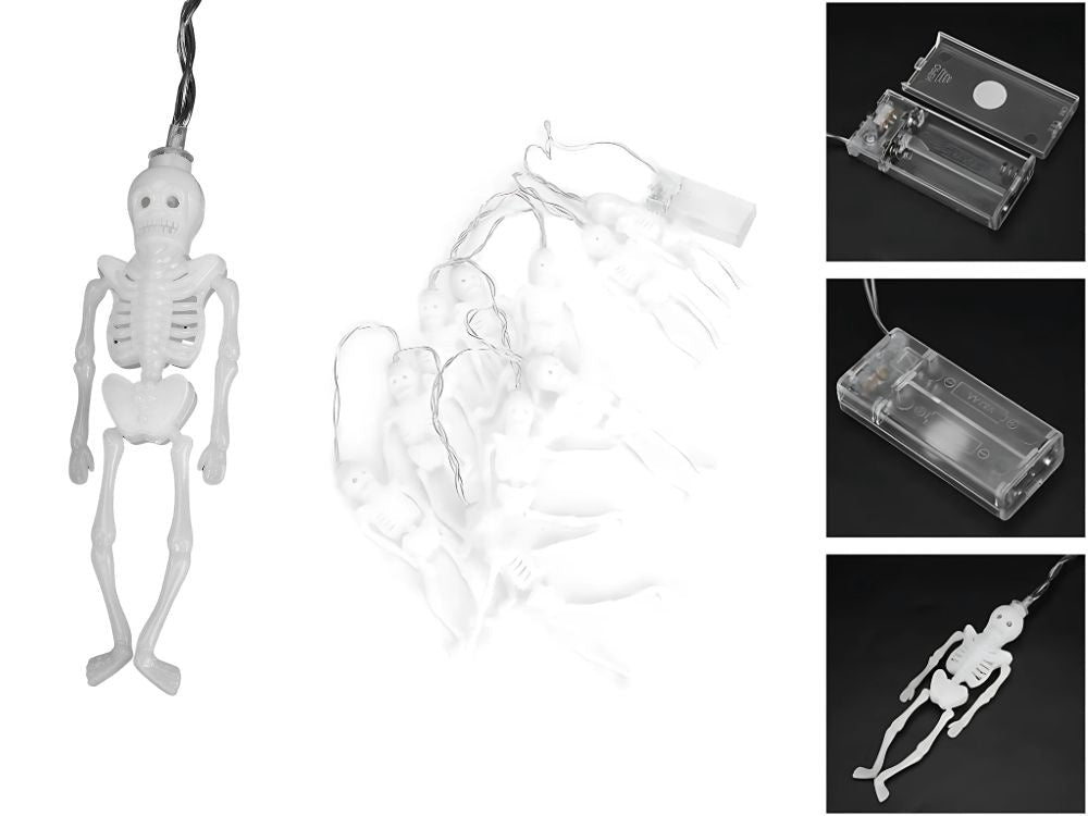 Halloween ljusslinga 2 m med 10 skelett LED varmvit batteridriven