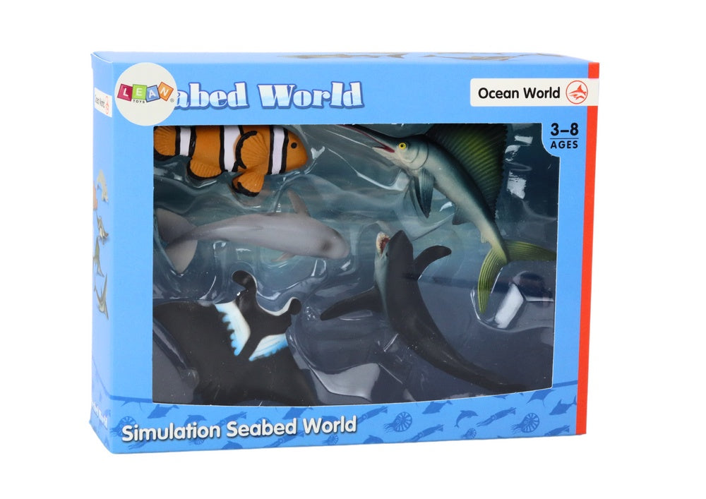 Havsdjurfigurer set 5-pack realistiska (haj, delfin, rocka) 3+