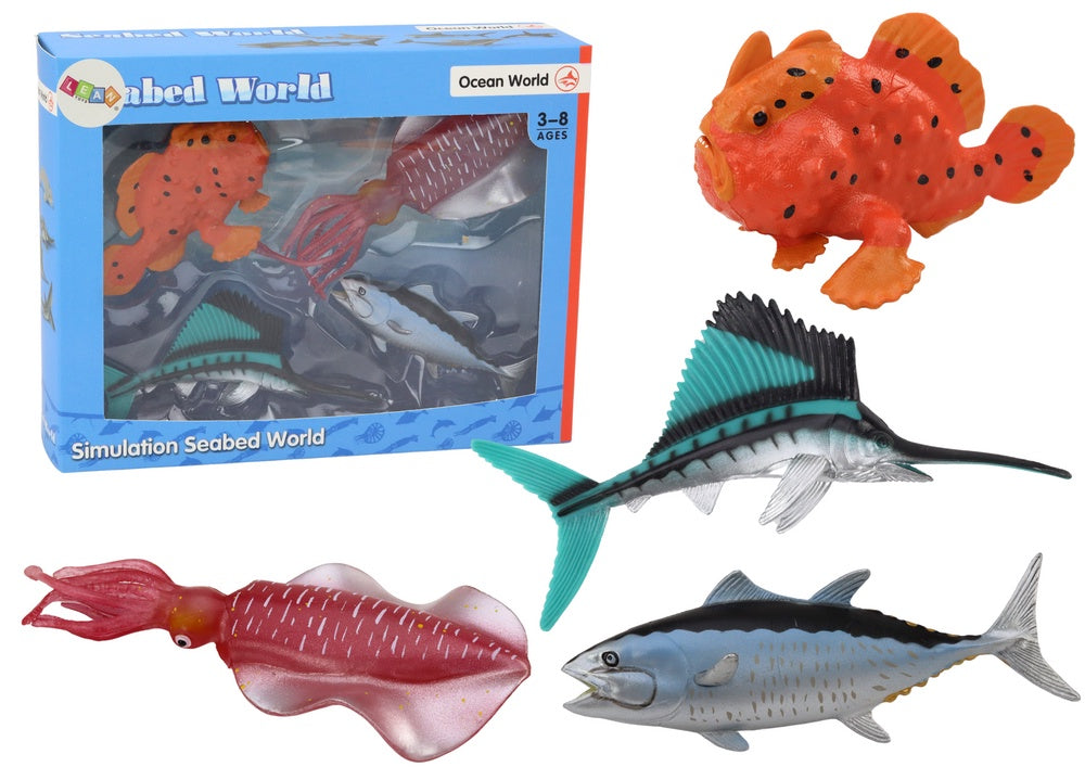 Havsdjur leksaksfigurer 4-pack realistiska fiskar och bläckfisk 3+