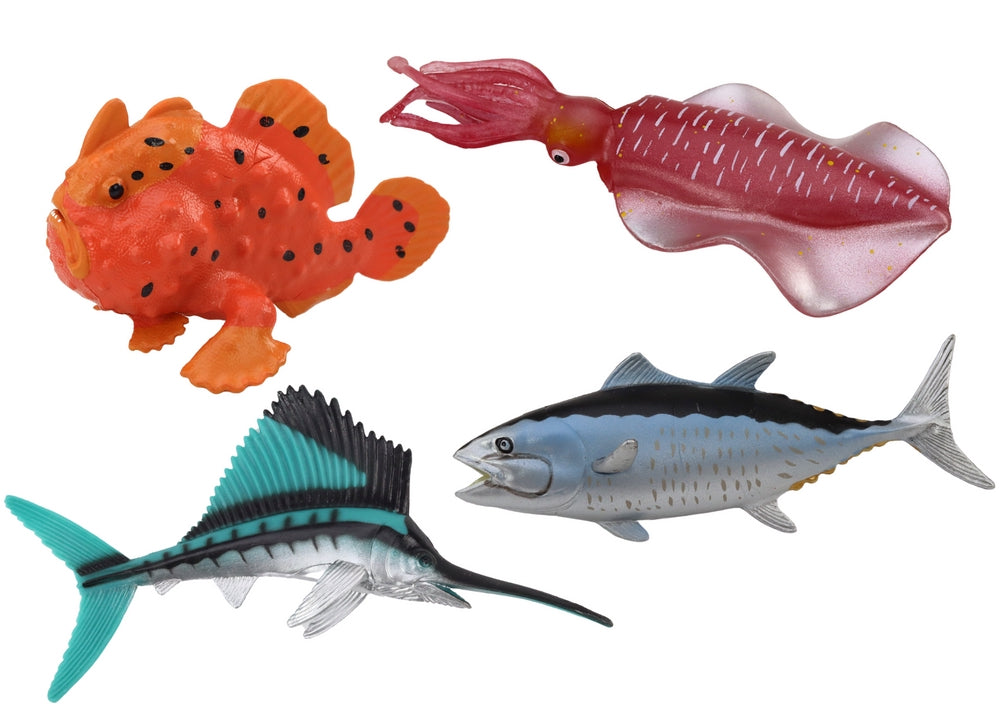 Havsdjur leksaksfigurer 4-pack realistiska fiskar och bläckfisk 3+