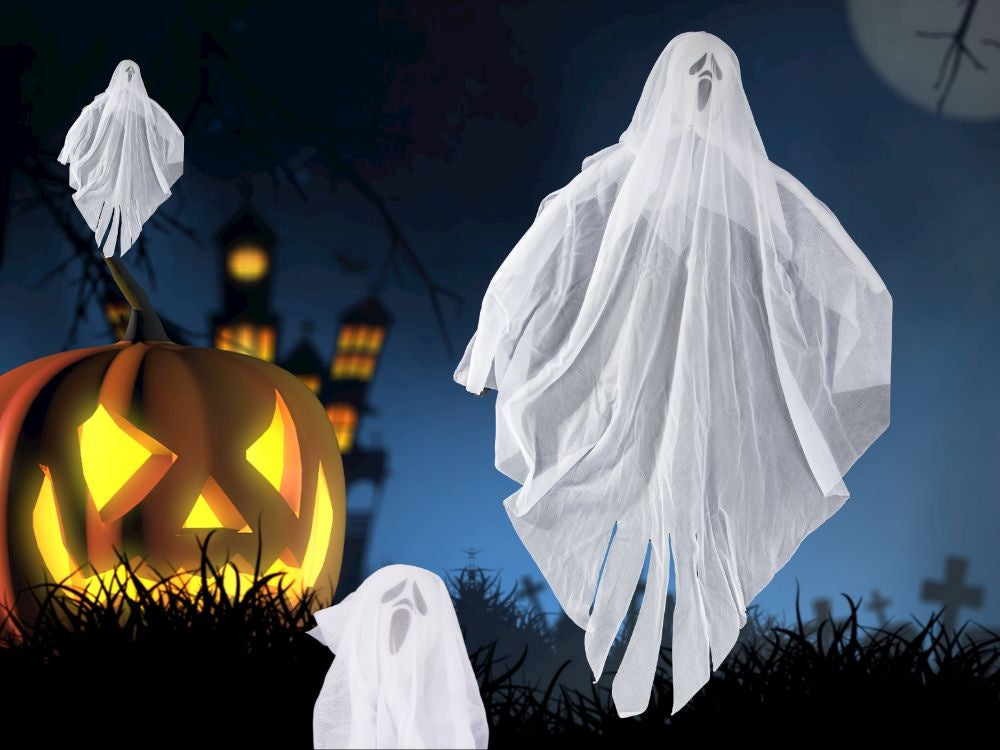 Hängande Halloween-dekoration spöke tyg/plast svart/vit 65 cm