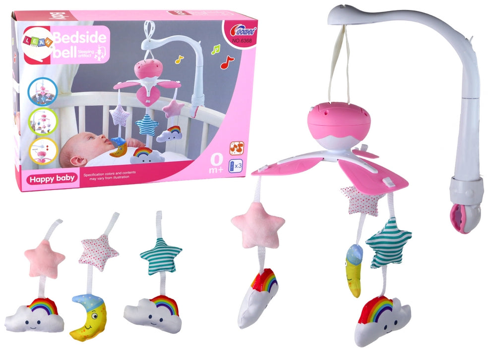 Hängande babymobil med musik, klämfäste, måne & moln 50 cm