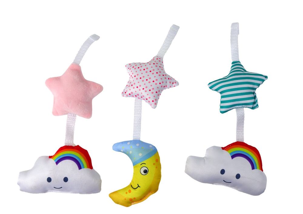 Hängande babymobil med musik, klämfäste, måne & moln 50 cm