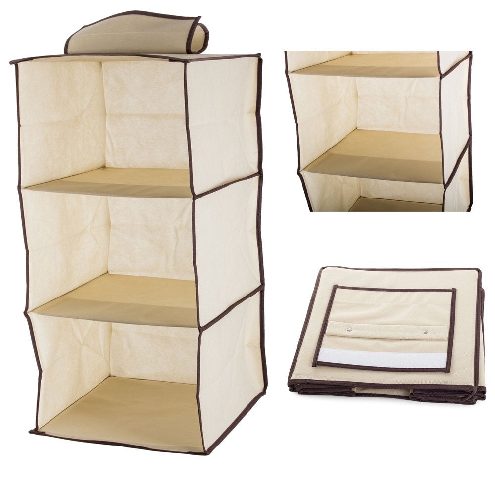 Hängande garderobsförvaring 3 hyllor 30x30x60 cm, beige