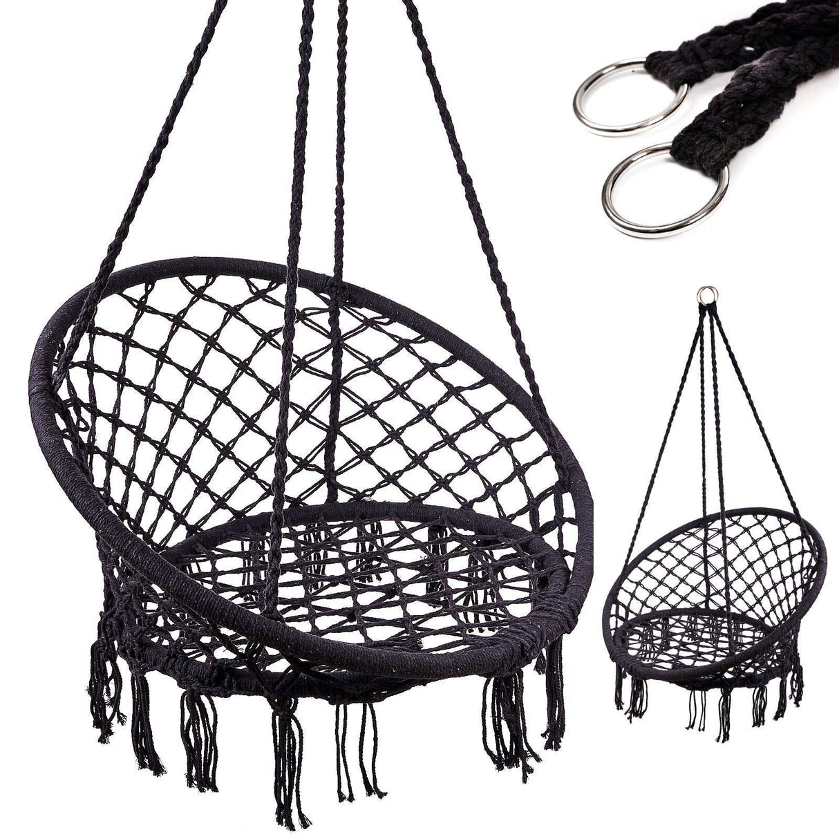 Hängfåtölj med metallram 150 kg svart 80 cm