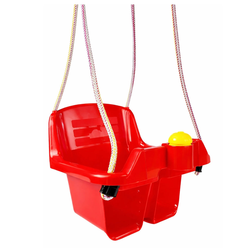 Hänggunga barn hinkgunga röd plast med horn, 10+ mån, 19 kg
