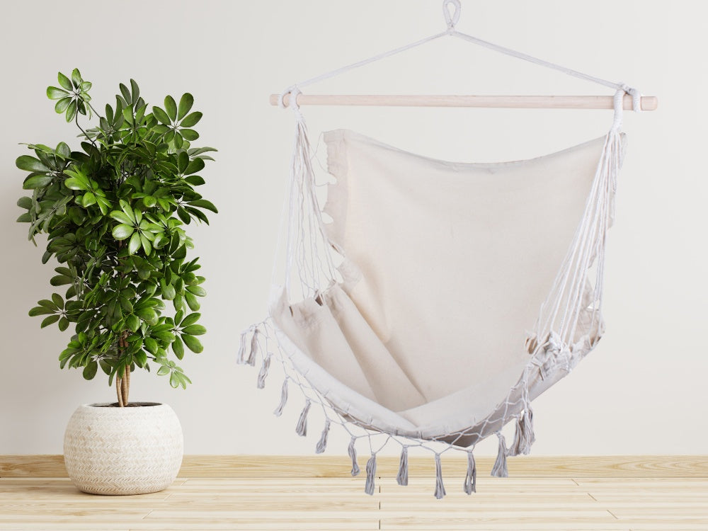 Hängstol hammock chair bomull/polyester med trästång 90 cm