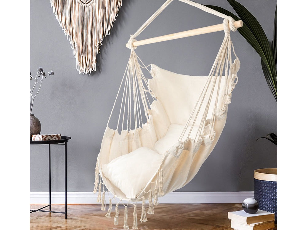 Hängstol hammock chair bomull/polyester med trästång 90 cm
