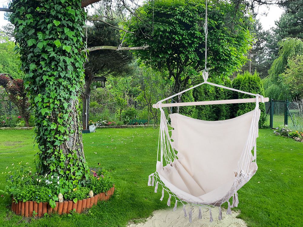 Hängstol hammock chair bomull/polyester med trästång 90 cm