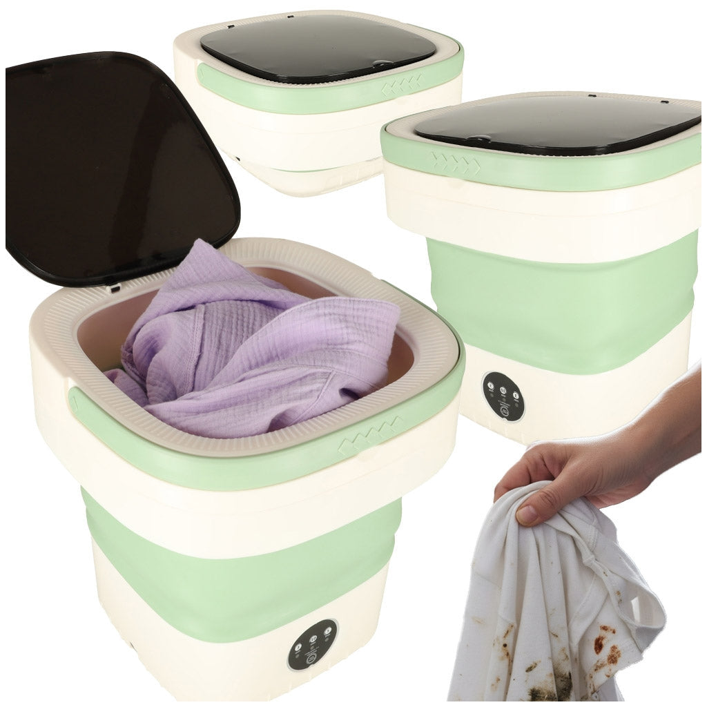 Hopfällbar campingtvättmaskin 12 L 12 V IPX4 med centrifug grön